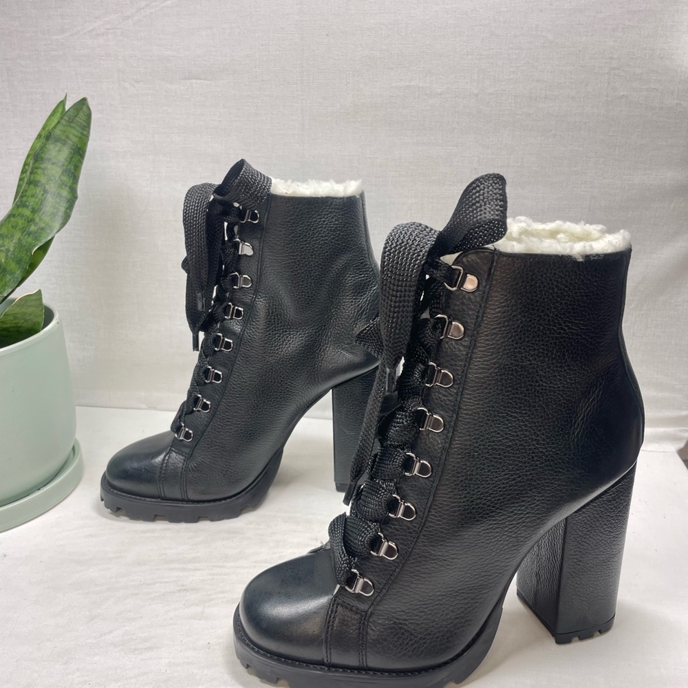 Schutz women's zhara black leather chunky combat bootie - Picture 4 of 10